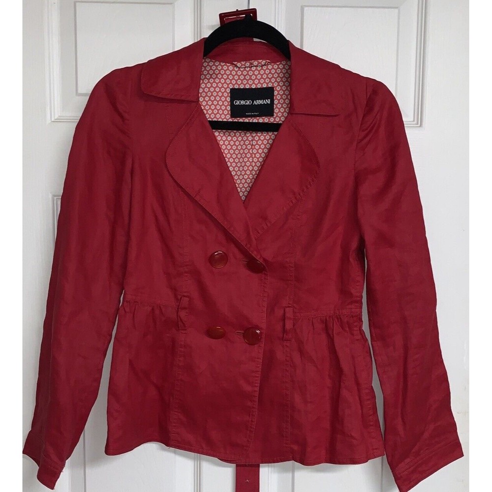 GIORGIO ARMANI Red 2 Button Double Breasted Jacket With Belt Size 36